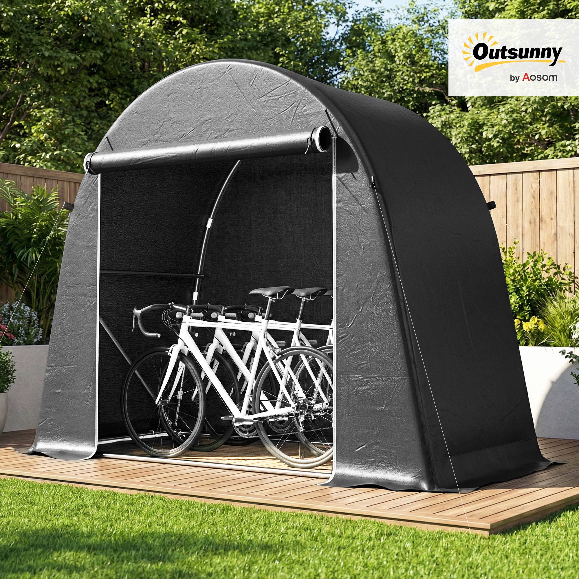 Outsunny - Abri de jardin étanche - porte enroulable fermeture éclair - pour vélo moto bois outils - 245x120x200cm - gris foncé - Outsunny - Image 10