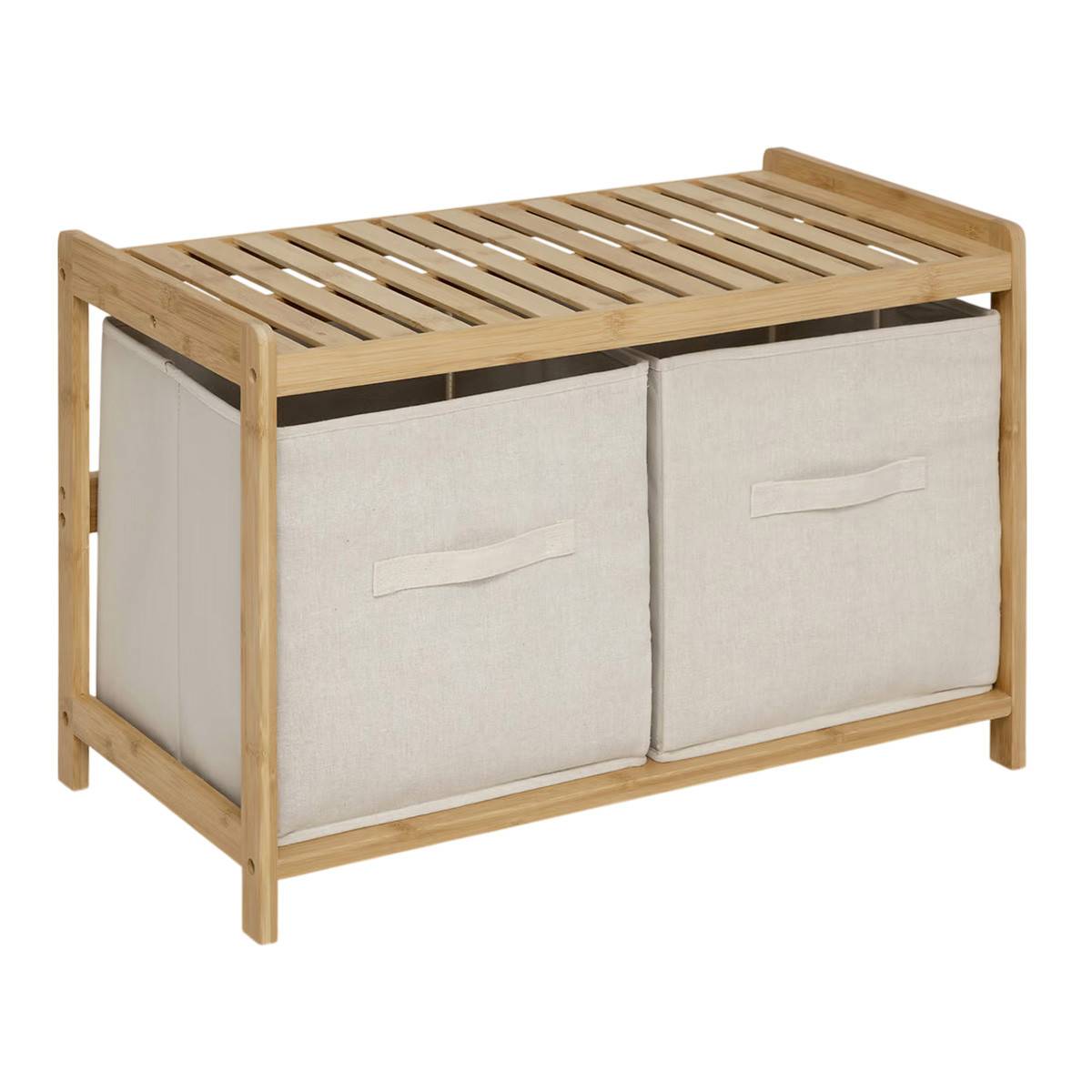 Banc 2 Paniers de Rangements en Bambou "Tidy" 66cm Naturel - Image 1