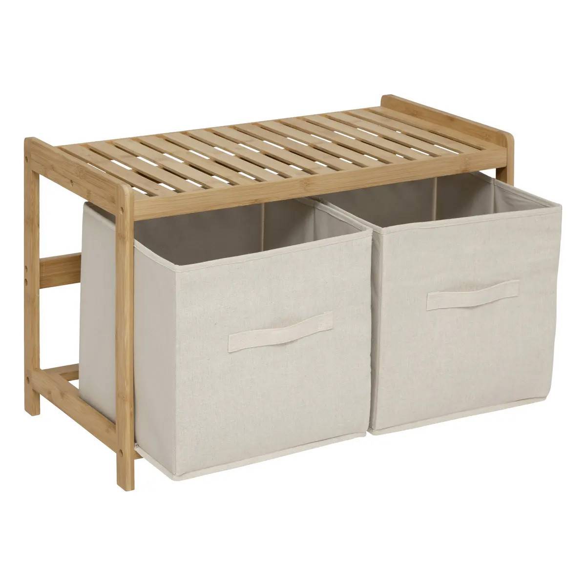 Banc 2 Paniers de Rangements en Bambou "Tidy" 66cm Naturel - Image 2