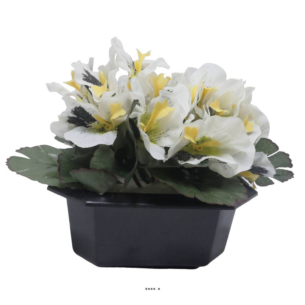 Bac carré fleurs artificielles Pensées Crème pour la Toussaint H 16 cm D 20 cm - couleur: Crème - Image 1