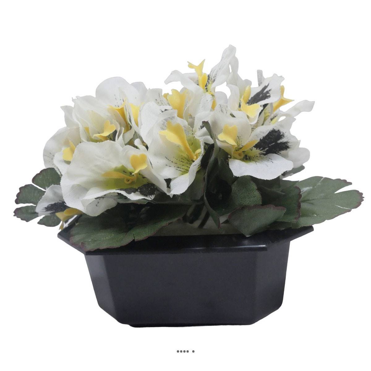 Bac carré fleurs artificielles Pensées Crème pour la Toussaint H 16 cm D 20 cm - couleur: Crème - Image 2