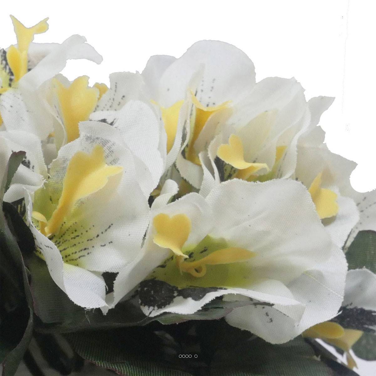 Bac carré fleurs artificielles Pensées Crème pour la Toussaint H 16 cm D 20 cm - couleur: Crème - Image 3