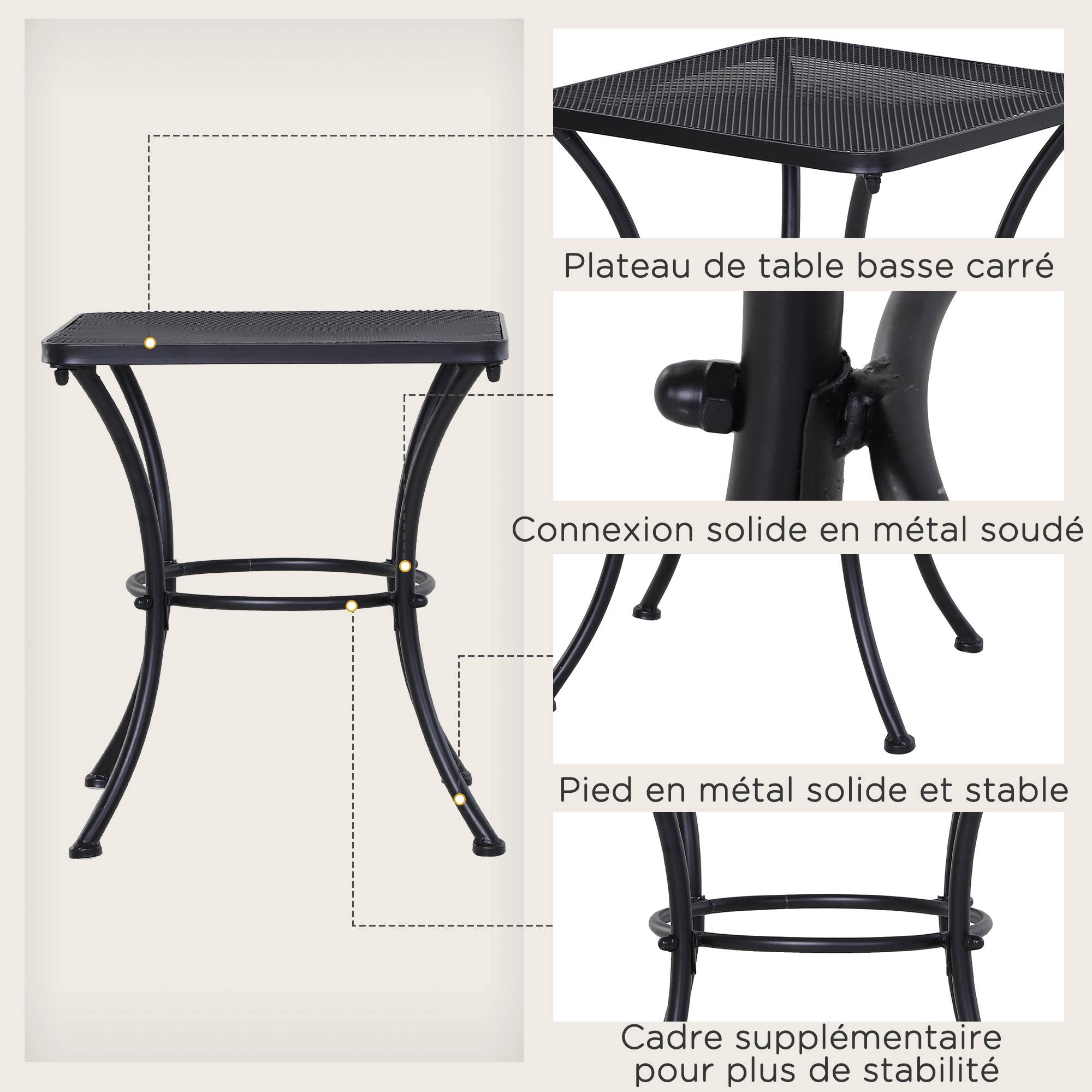 Table basse de jardin métal noir 45 x 45 x 50 cm - PANGIVO - Image 6