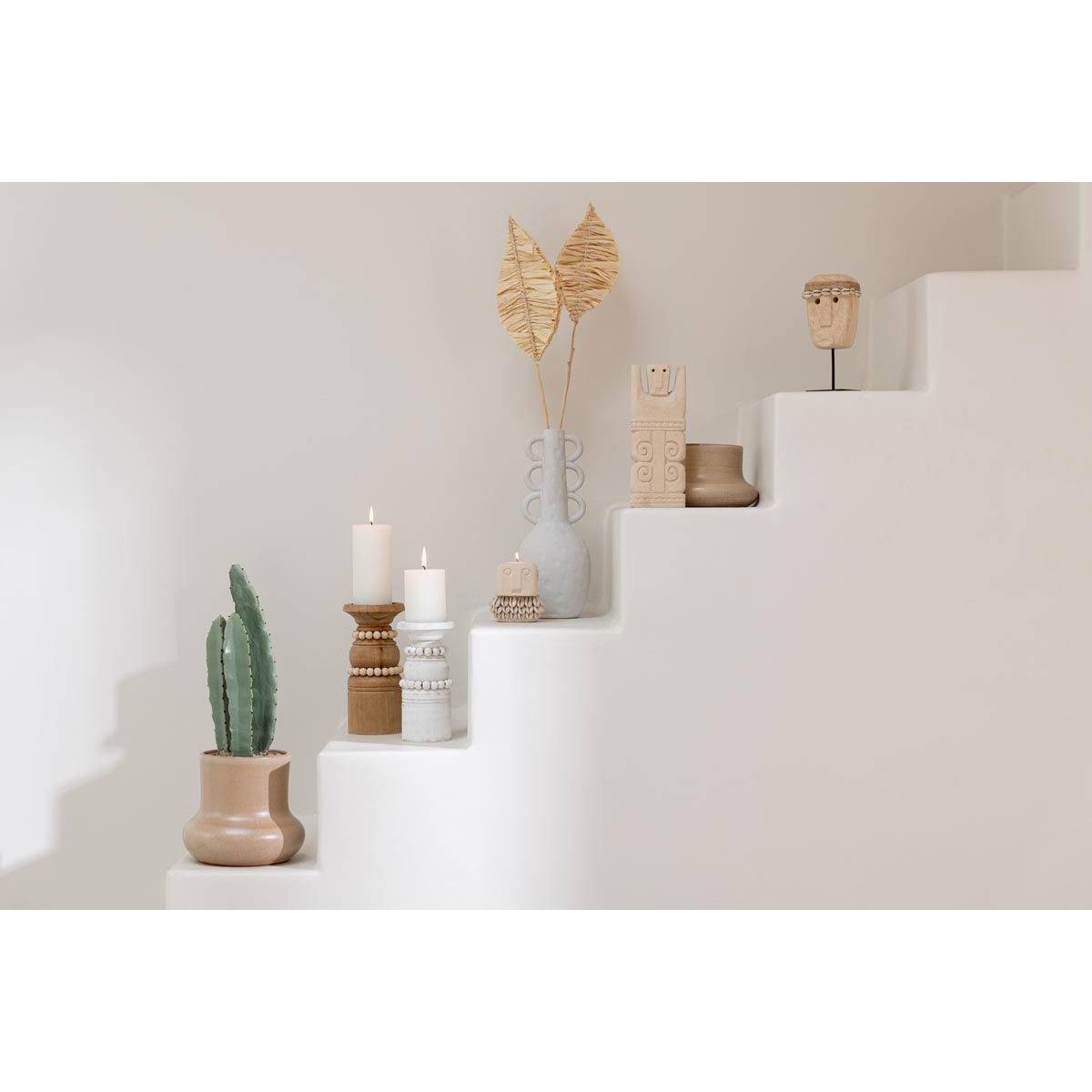 Bougeoir Déco en Pin "Pila" 20cm Blanc - Image 5