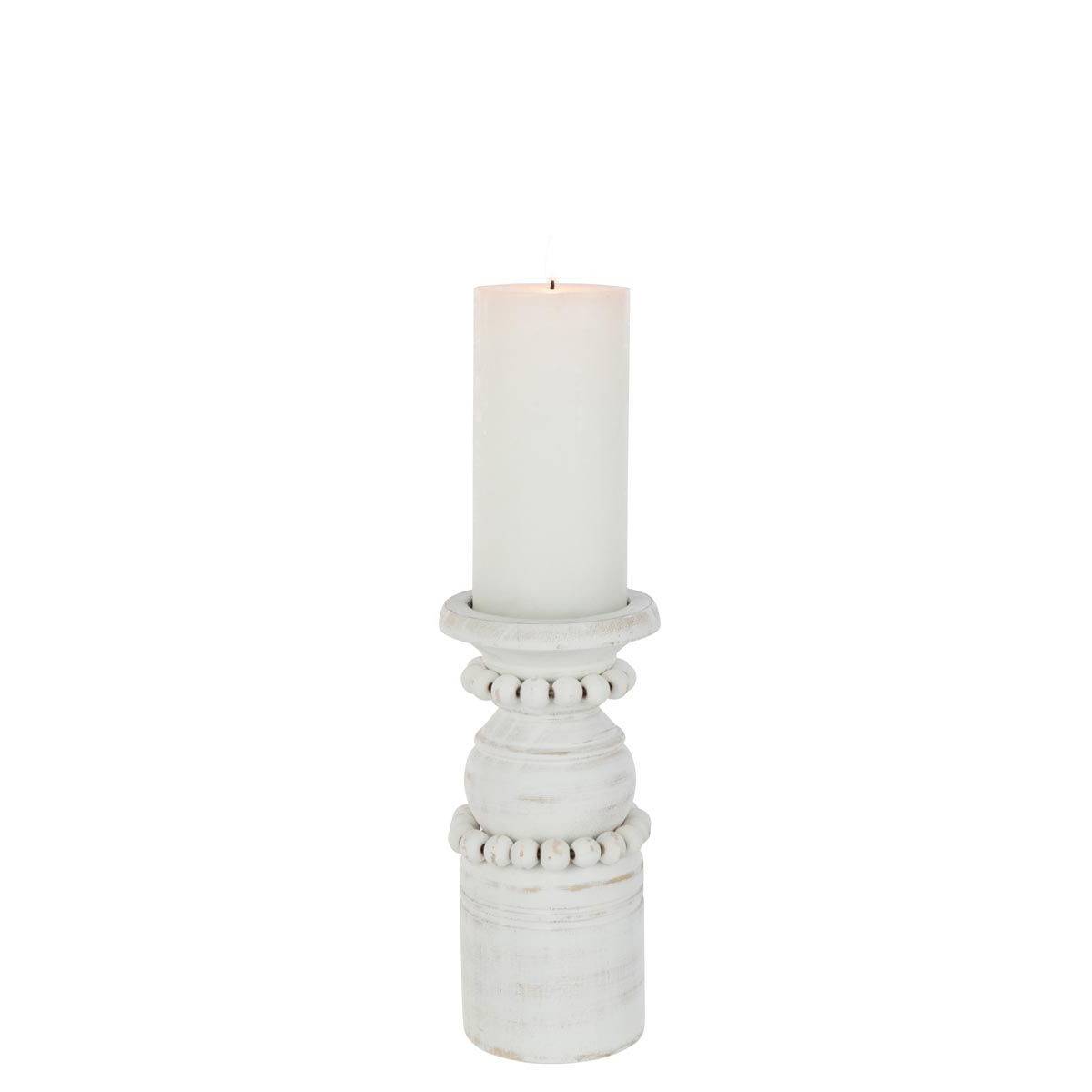 Bougeoir Déco en Pin "Pila" 20cm Blanc - Image 2