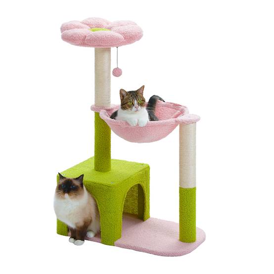 Arbre à Chat Fleur 93 cm Vert / Rose PAWZ Road - Image 1