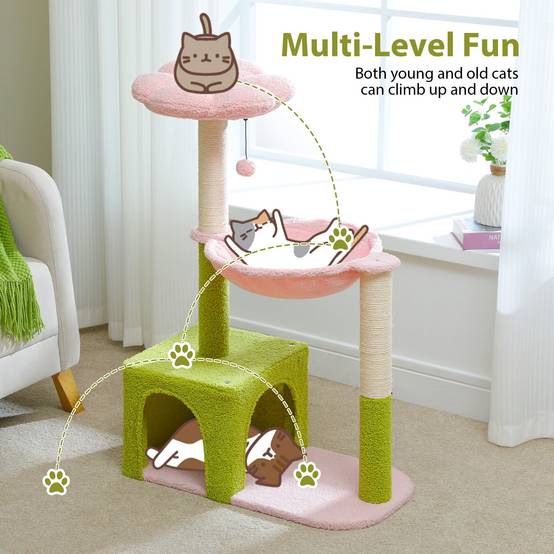 Arbre à Chat Fleur 93 cm Vert / Rose PAWZ Road - Image 6