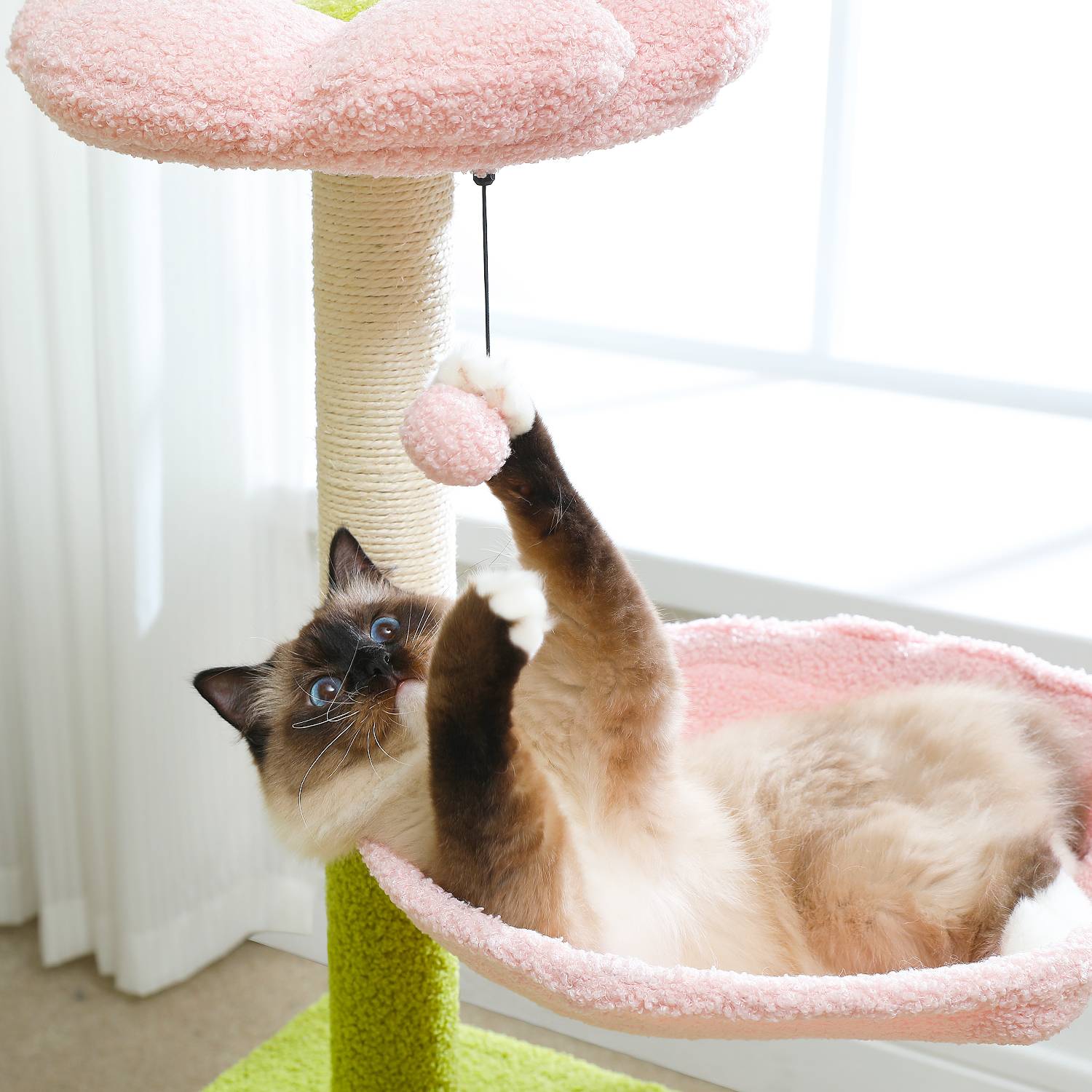 Arbre à Chat Fleur 93 cm Vert / Rose PAWZ Road - Image 4
