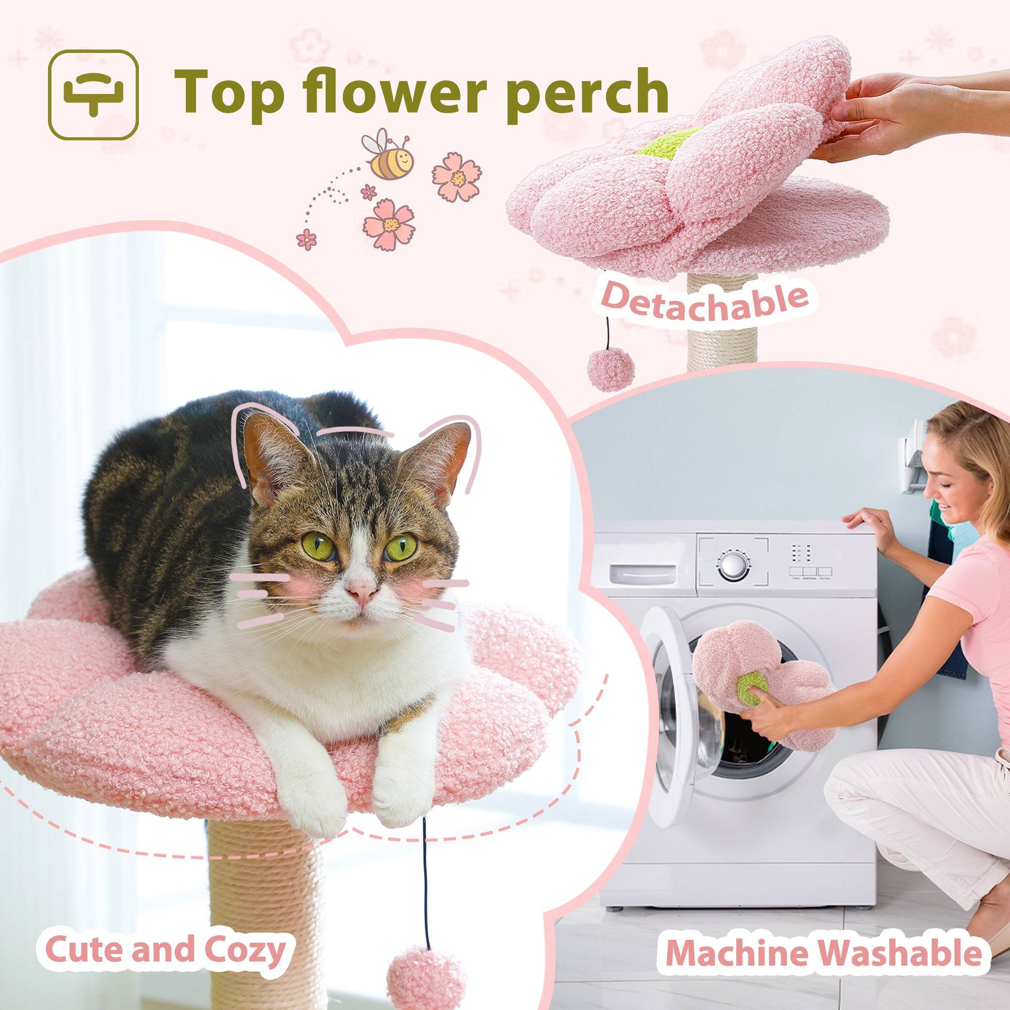 Arbre à Chat Fleur 93 cm Vert / Rose PAWZ Road - Image 9