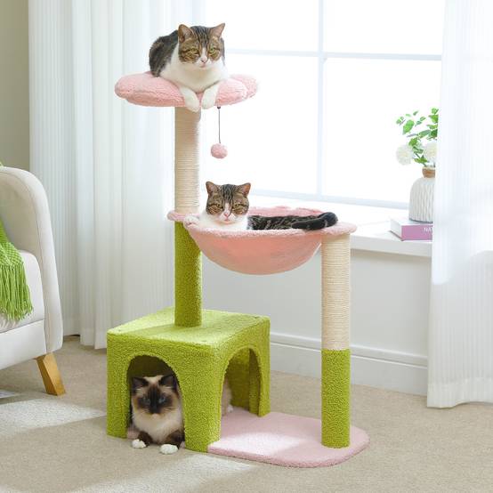 Arbre à Chat Fleur 93 cm Vert / Rose PAWZ Road - Image 3