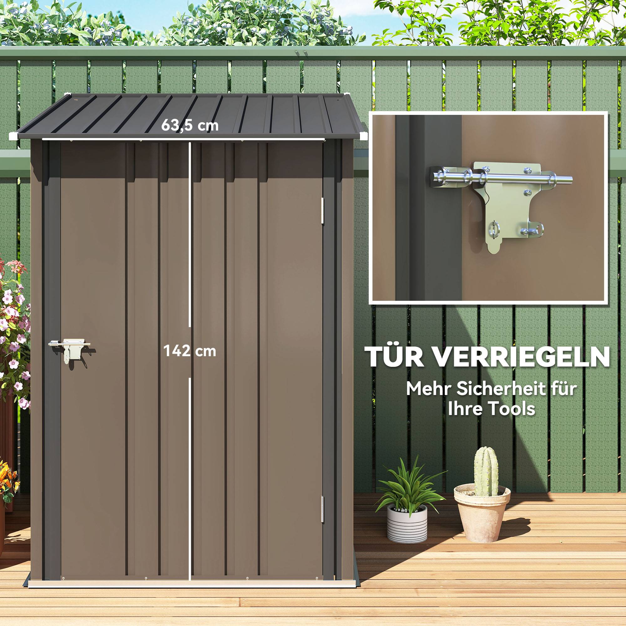 ComfortXL - Abri de jardin adossé acier galvanisé 100 x 103 cm brun gris rangement extérieur porte verrouillable - Image 7