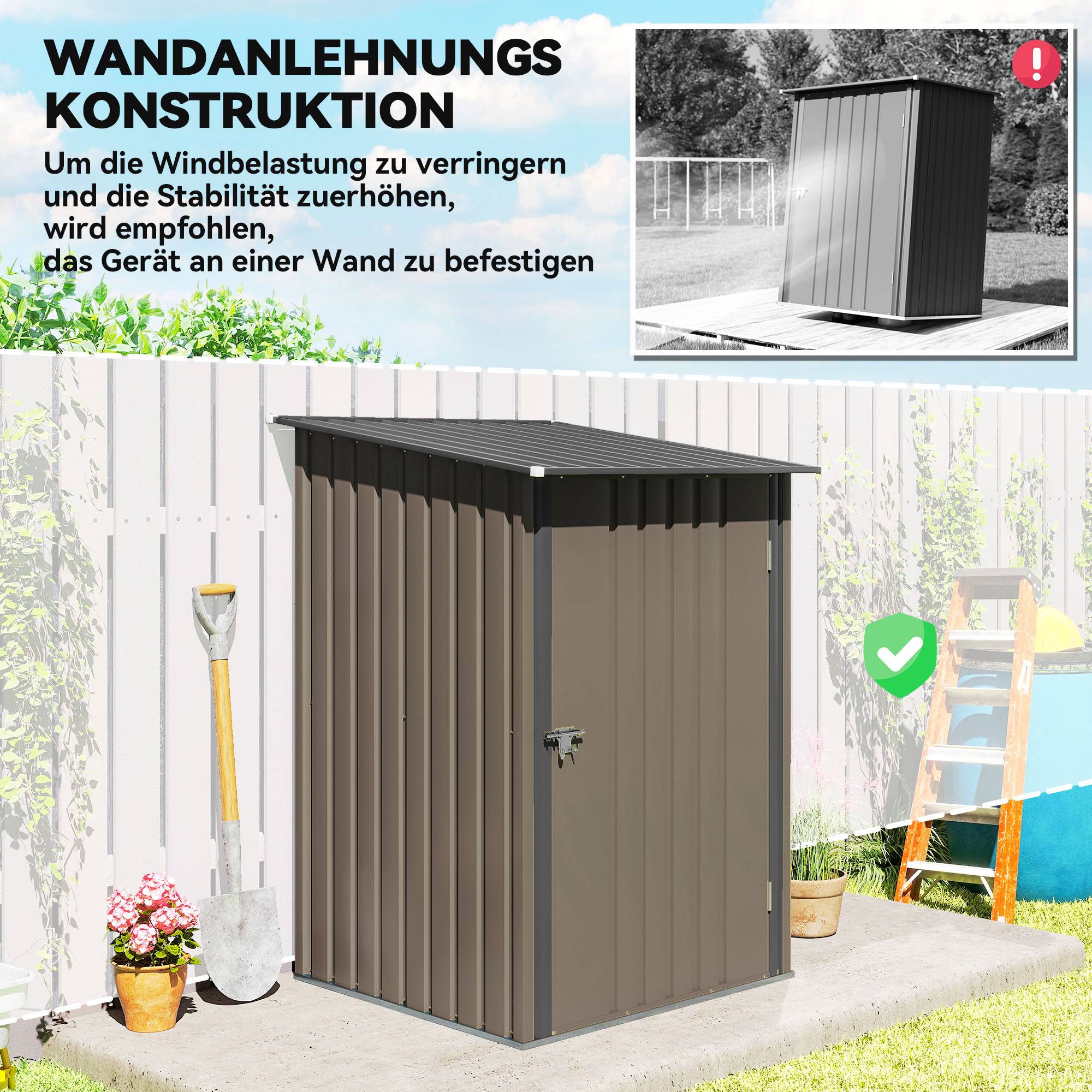 ComfortXL - Abri de jardin adossé acier galvanisé 100 x 103 cm brun gris rangement extérieur porte verrouillable - Image 8