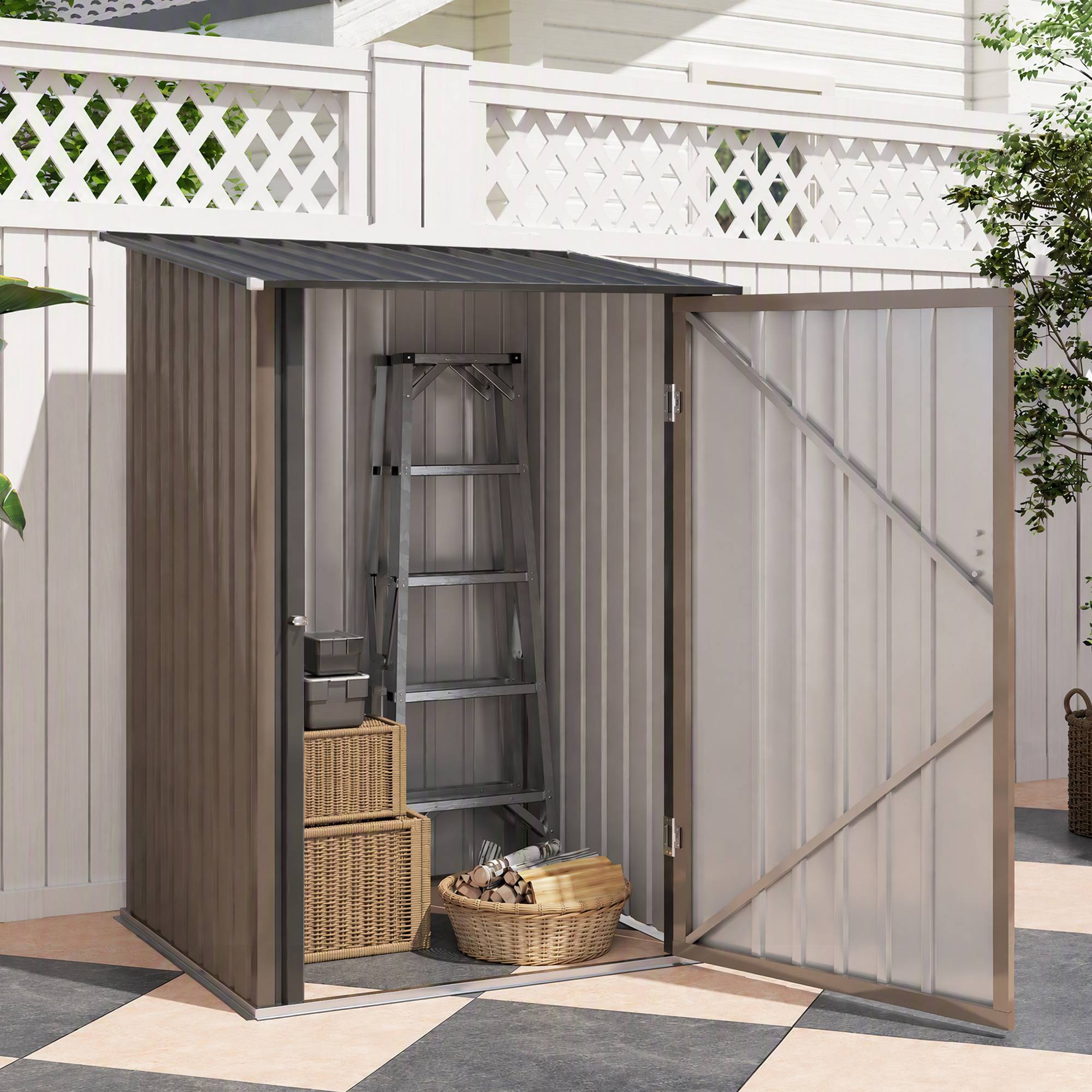 ComfortXL - Abri de jardin adossé acier galvanisé 100 x 103 cm brun gris rangement extérieur porte verrouillable