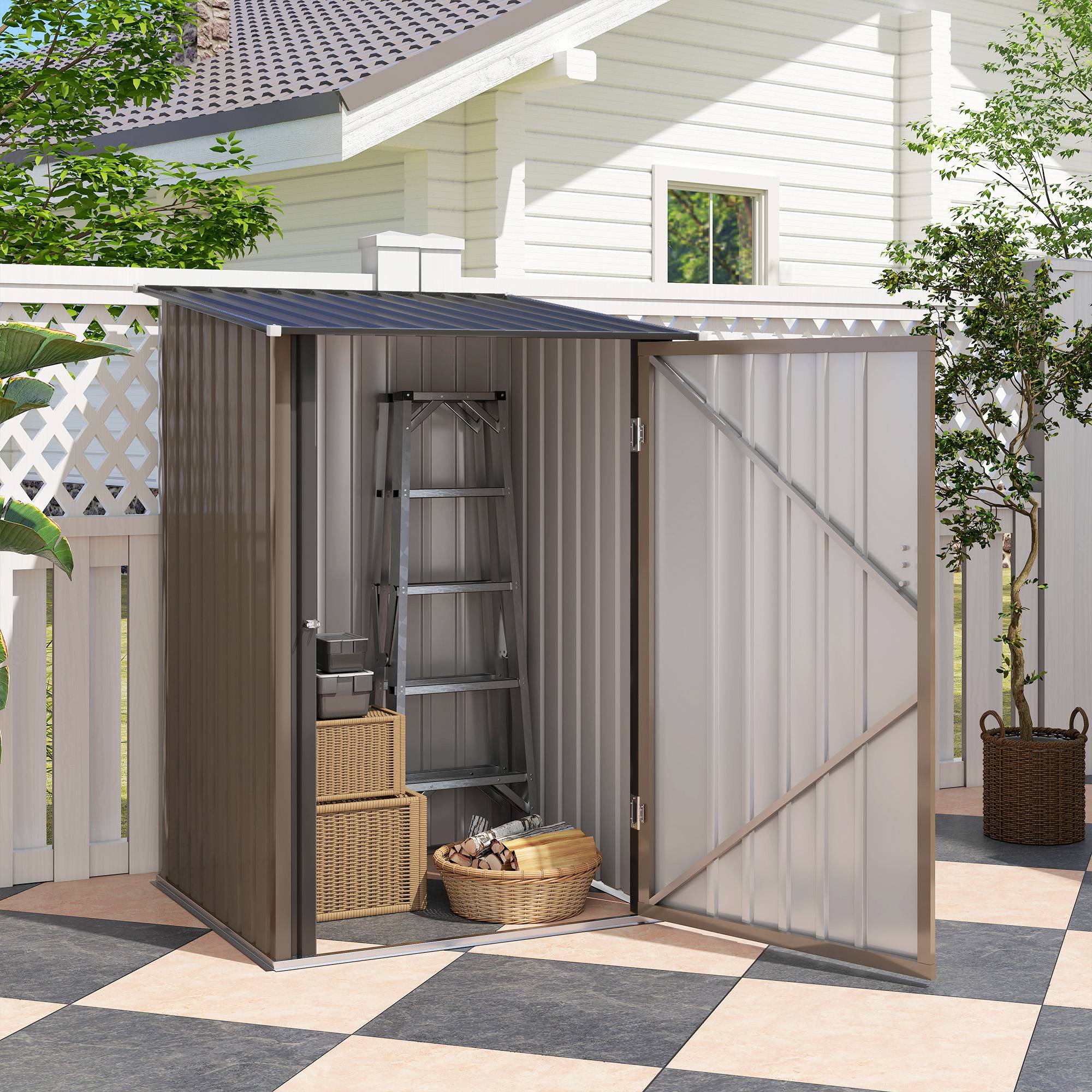 ComfortXL - Abri de jardin adossé acier galvanisé 100 x 103 cm brun gris rangement extérieur porte verrouillable - Image 10
