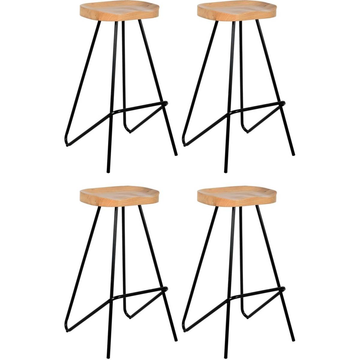 Aubry Gaspard - Tabouret de bar assise moulée en métal et bois d'orme huilé Lot de 4 - Image 1