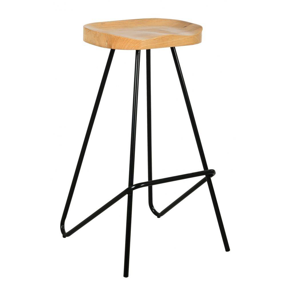 Aubry Gaspard - Tabouret de bar assise moulée en métal et bois d'orme huilé Lot de 4 - Image 2