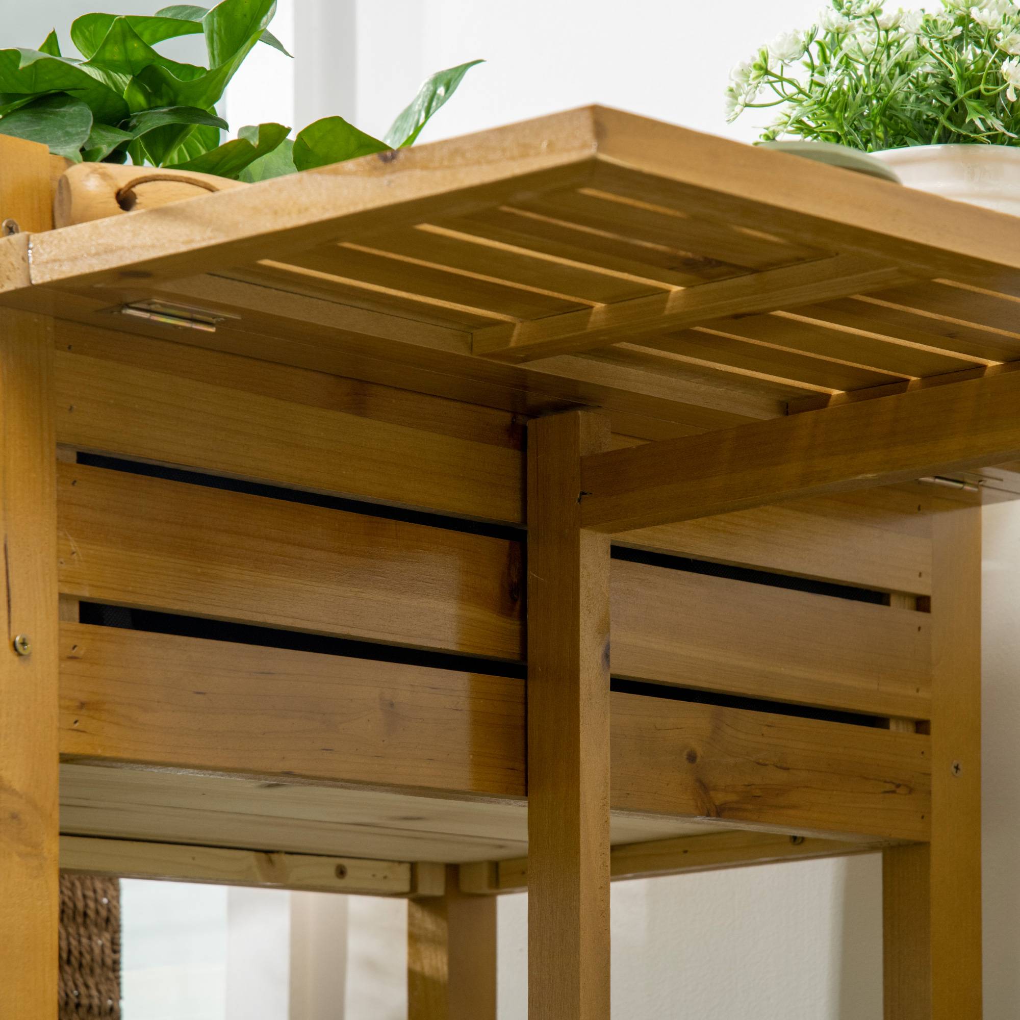 Carré potager surélevé bois massif avec tablette rabattable jardin 64x63x74,5cm marron - ComfortXL Outdoor Living - Image 9
