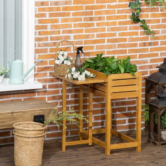 Carré potager surélevé bois massif avec tablette rabattable jardin 64x63x74,5cm marron - ComfortXL Outdoor Living - Image 4