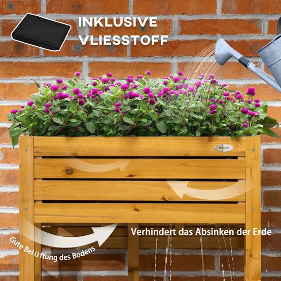 Carré potager surélevé bois massif avec tablette rabattable jardin 64x63x74,5cm marron - ComfortXL Outdoor Living - Image 7