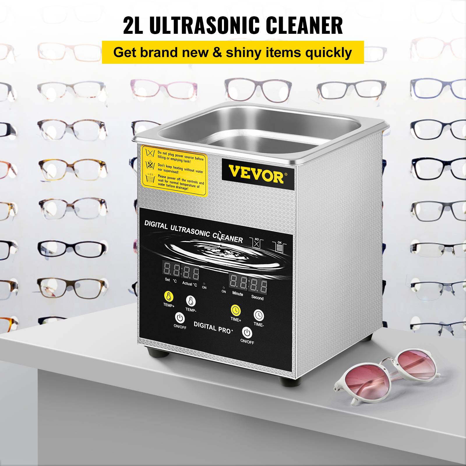 VEVOR Nettoyeur à Ultrasons 2 L avec Chauffage Minuterie pour Bijoux Montres - Image 2