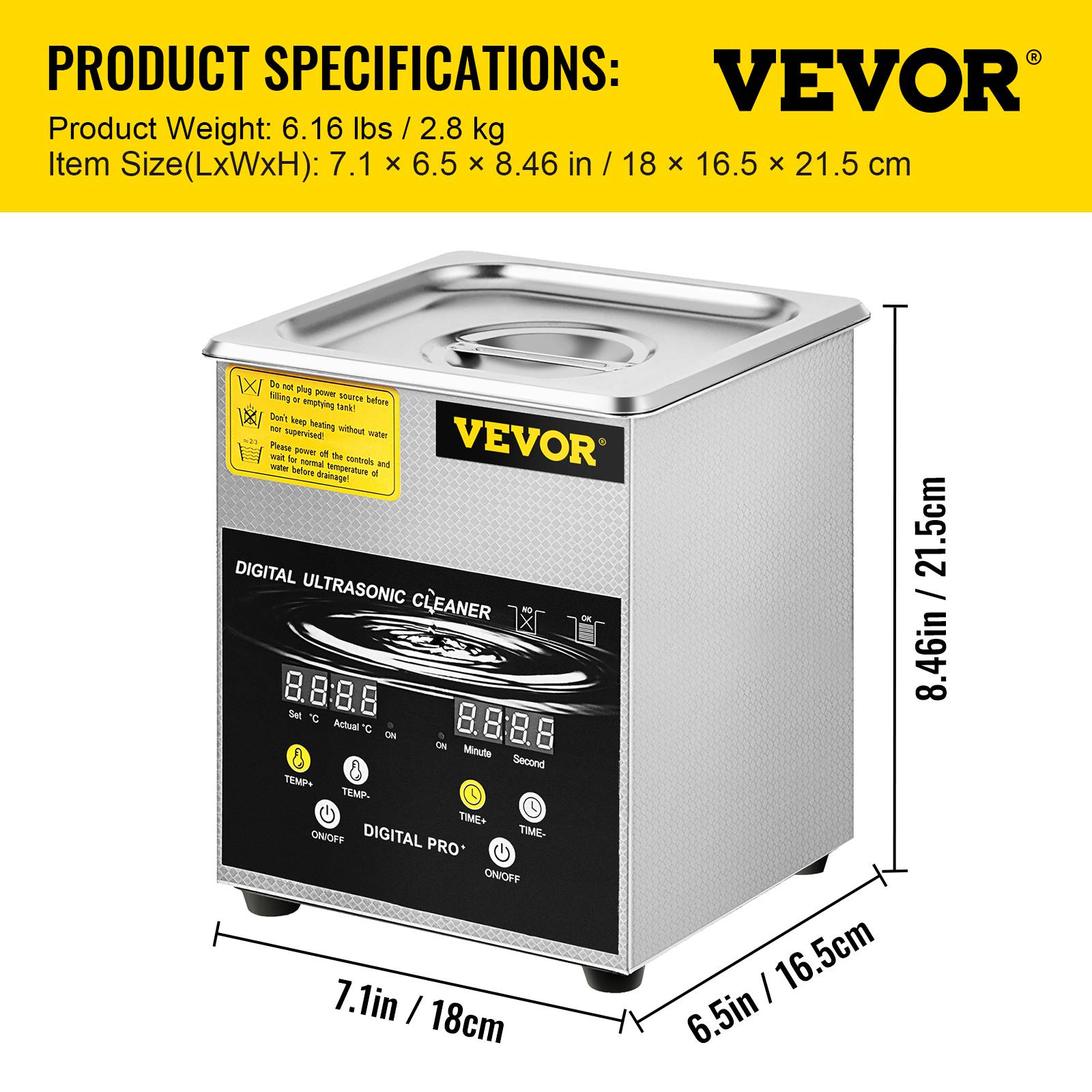 VEVOR Nettoyeur à Ultrasons 2 L avec Chauffage Minuterie pour Bijoux Montres - Image 7