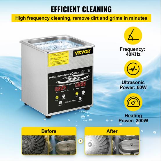 VEVOR Nettoyeur à Ultrasons 2 L avec Chauffage Minuterie pour Bijoux Montres - Image 3