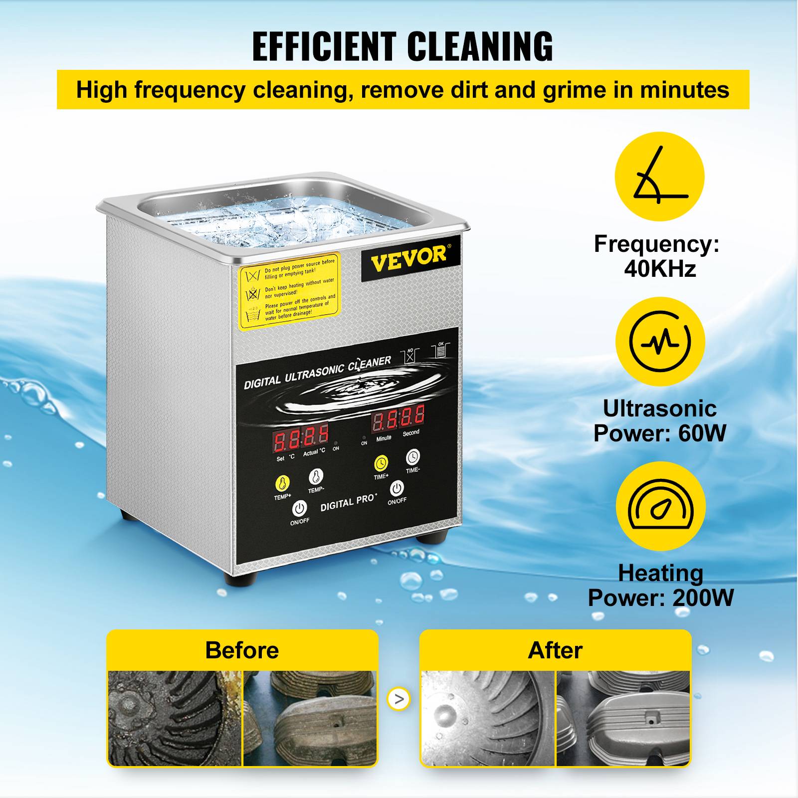 VEVOR Nettoyeur à Ultrasons 2 L avec Chauffage Minuterie pour Bijoux Montres - Image 3