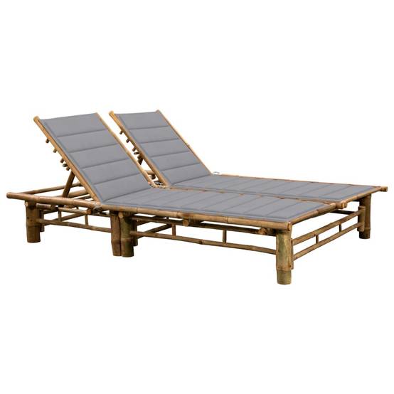 Helloshop26 - Transat chaise longue bain de soleil lit de jardin terrasse meuble d'extérieur pour 2 personnes avec coussins bambou - Image 1