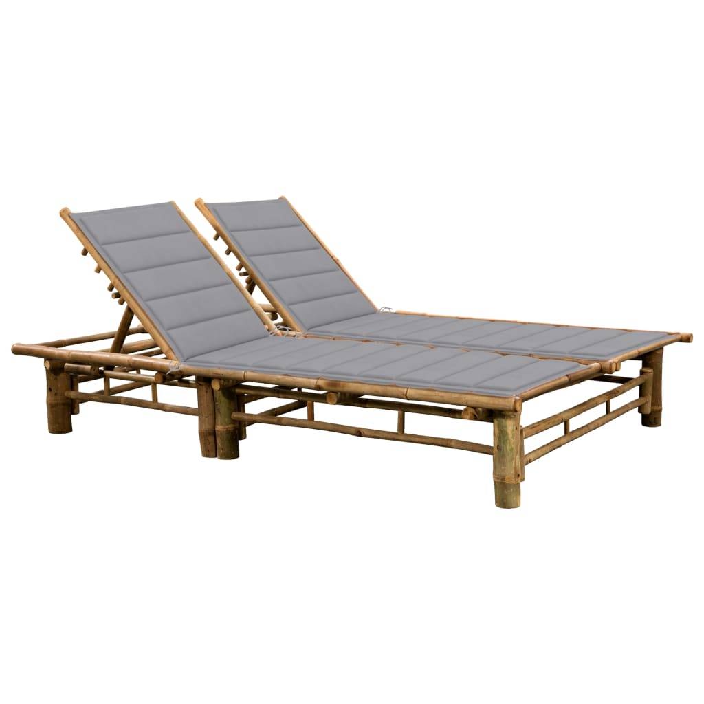 Helloshop26 - Transat chaise longue bain de soleil lit de jardin terrasse meuble d'extérieur pour 2 personnes avec coussins bambou - Image 1