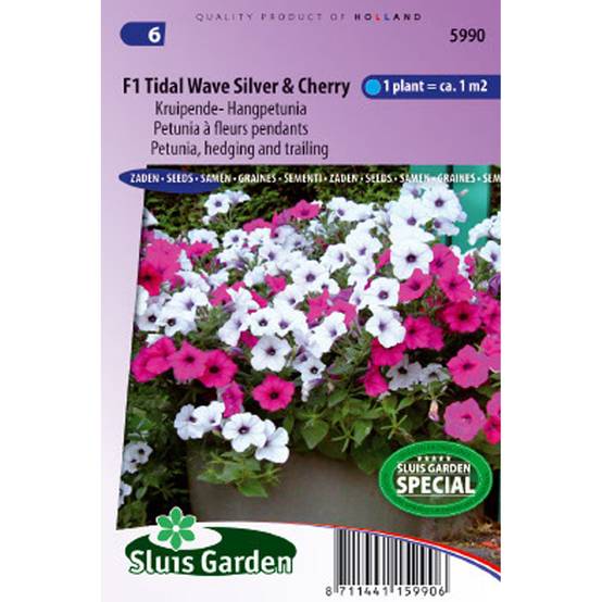 Graines de Pétunia retombant F1 Tidal Wave Silver & Cherry Red le sachet de 15 graines environ