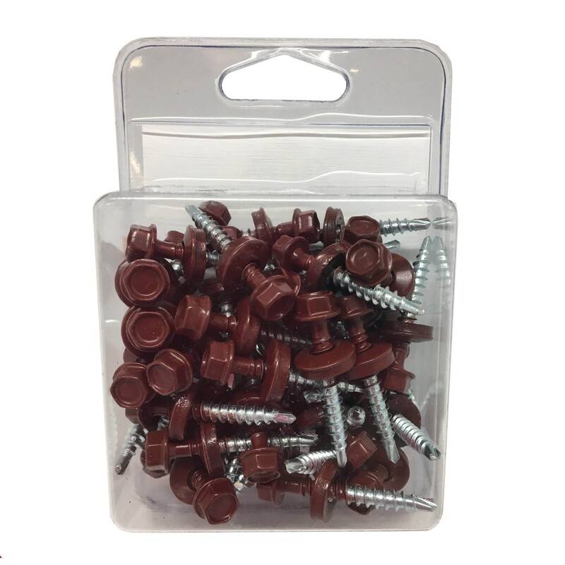 kit de 50 VIS AUTOPERCEUSES (4,9 x 35 mm) + 50 rondelles d'étanchéité pour panneaux tuiles facile - Coloris - Brun rouge mat, Longueur - 3.5 cm - Image 3