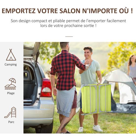 Transat de jardin pliable tissu camping piscine dossier réglable 5 positions vert - ComfortXL Outdoor Living - Image 7