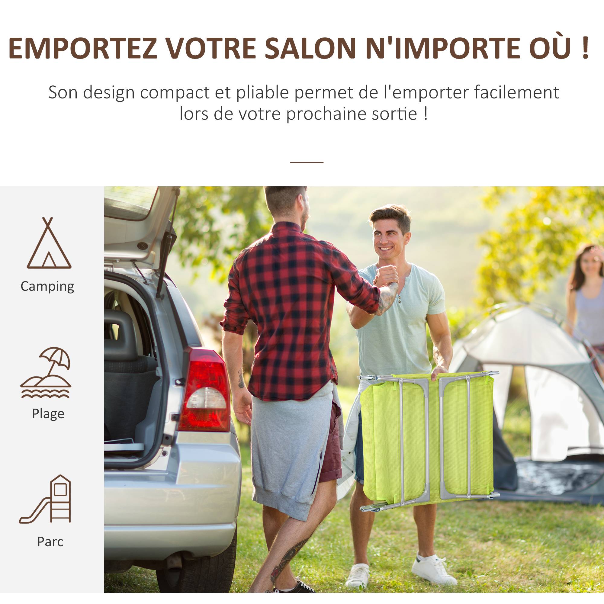 Transat de jardin pliable tissu camping piscine dossier réglable 5 positions vert - ComfortXL Outdoor Living - Image 7