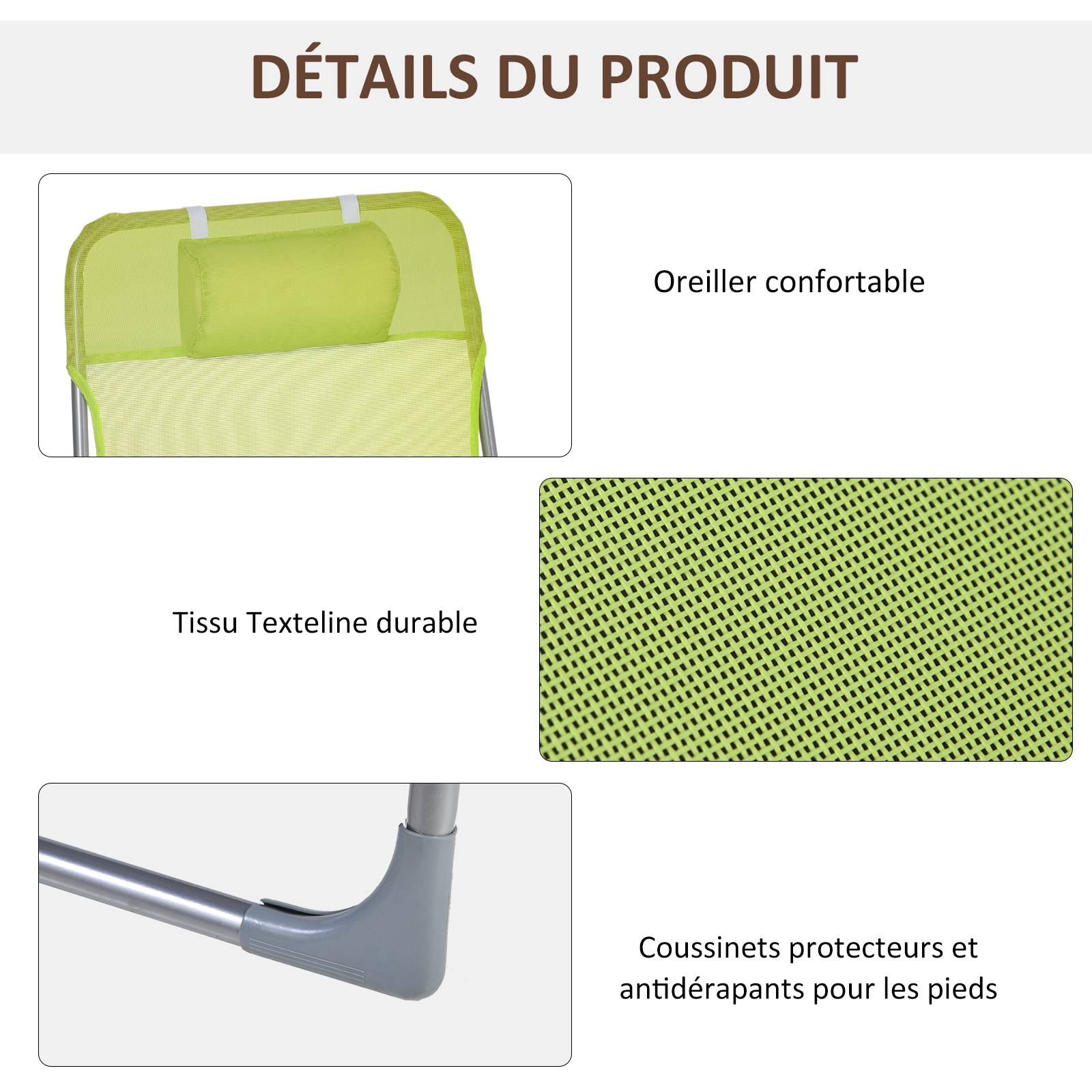 Transat de jardin pliable tissu camping piscine dossier réglable 5 positions vert - ComfortXL Outdoor Living - Image 6