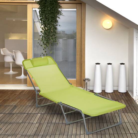 Transat de jardin pliable tissu camping piscine dossier réglable 5 positions vert - ComfortXL Outdoor Living - Image 3