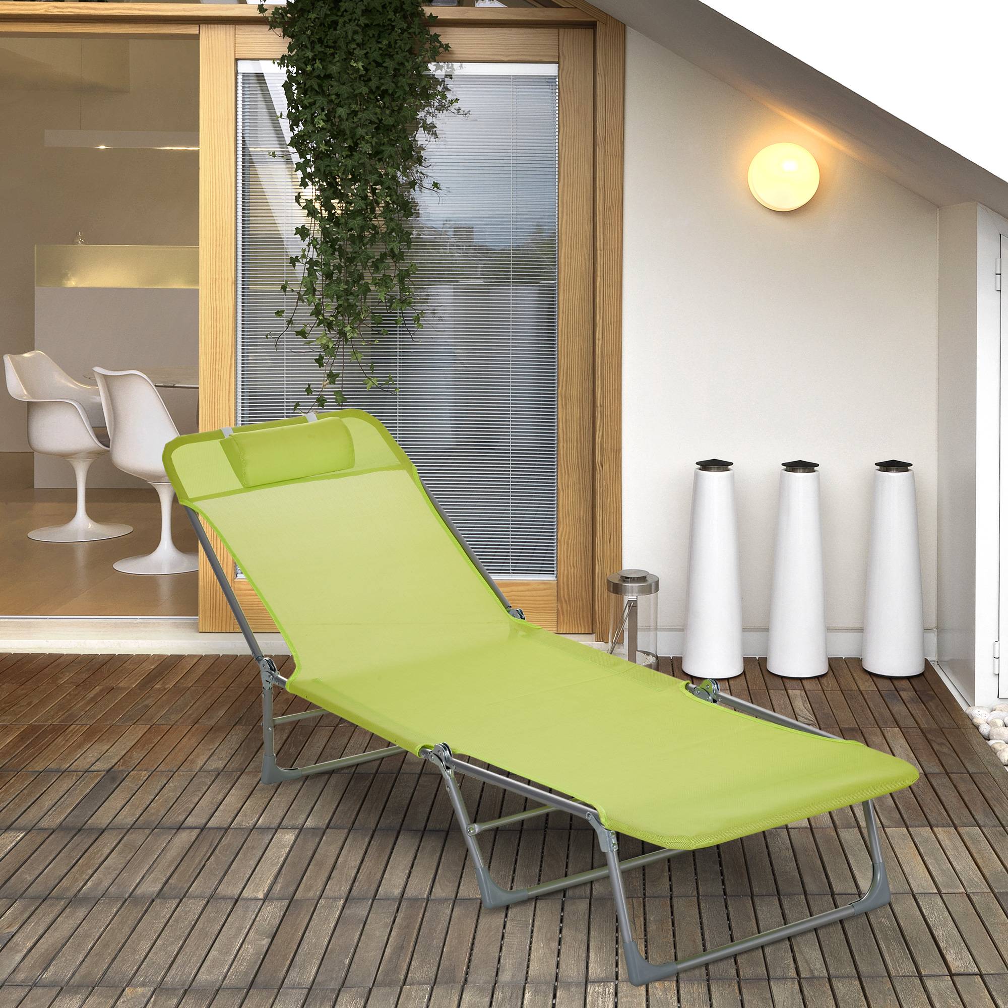 Transat de jardin pliable tissu camping piscine dossier réglable 5 positions vert - ComfortXL Outdoor Living - Image 3