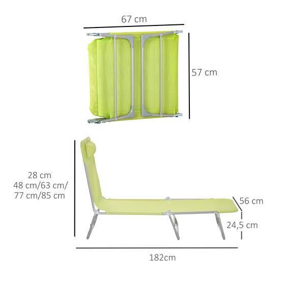 Transat de jardin pliable tissu camping piscine dossier réglable 5 positions vert - ComfortXL Outdoor Living - Image 5