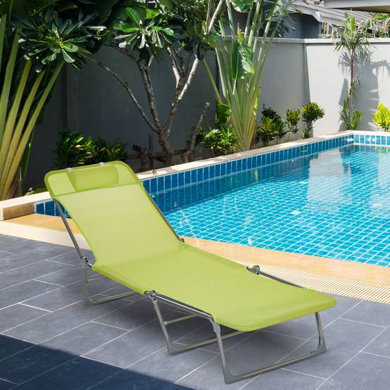 Transat de jardin pliable tissu camping piscine dossier réglable 5 positions vert - ComfortXL Outdoor Living - Image 4