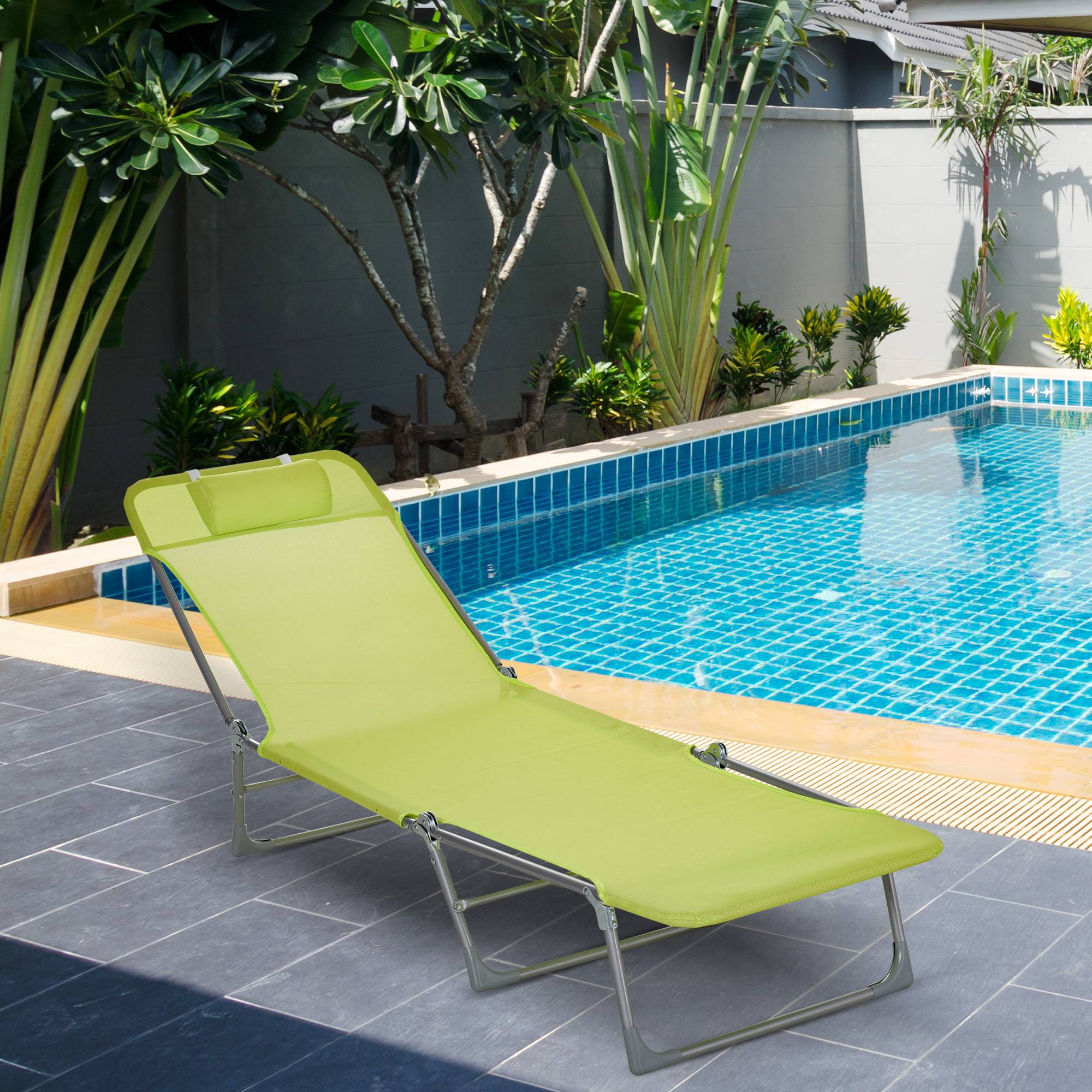 Transat de jardin pliable tissu camping piscine dossier réglable 5 positions vert - ComfortXL Outdoor Living - Image 4