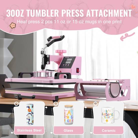 VEVOR Presse à chaud 8-en-1 plaque 30x38 cm, machine sublimation avec presse tasses, pivotant 360°. - Image 3