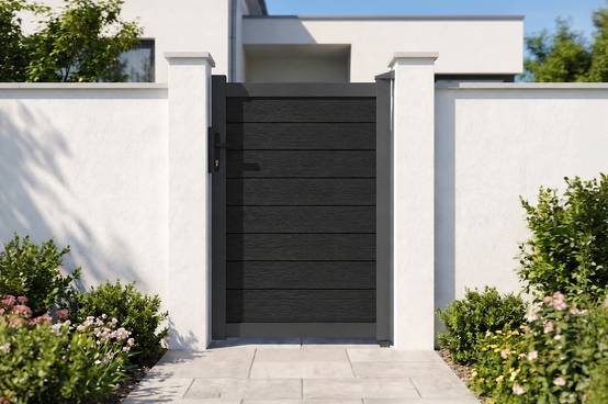 Casanoov Portail bois composite battant 3m ATHOS H.160cm gris anthracite avec cadre aluminium + portillon composite ATHOS 1m H.160cm - Image 4