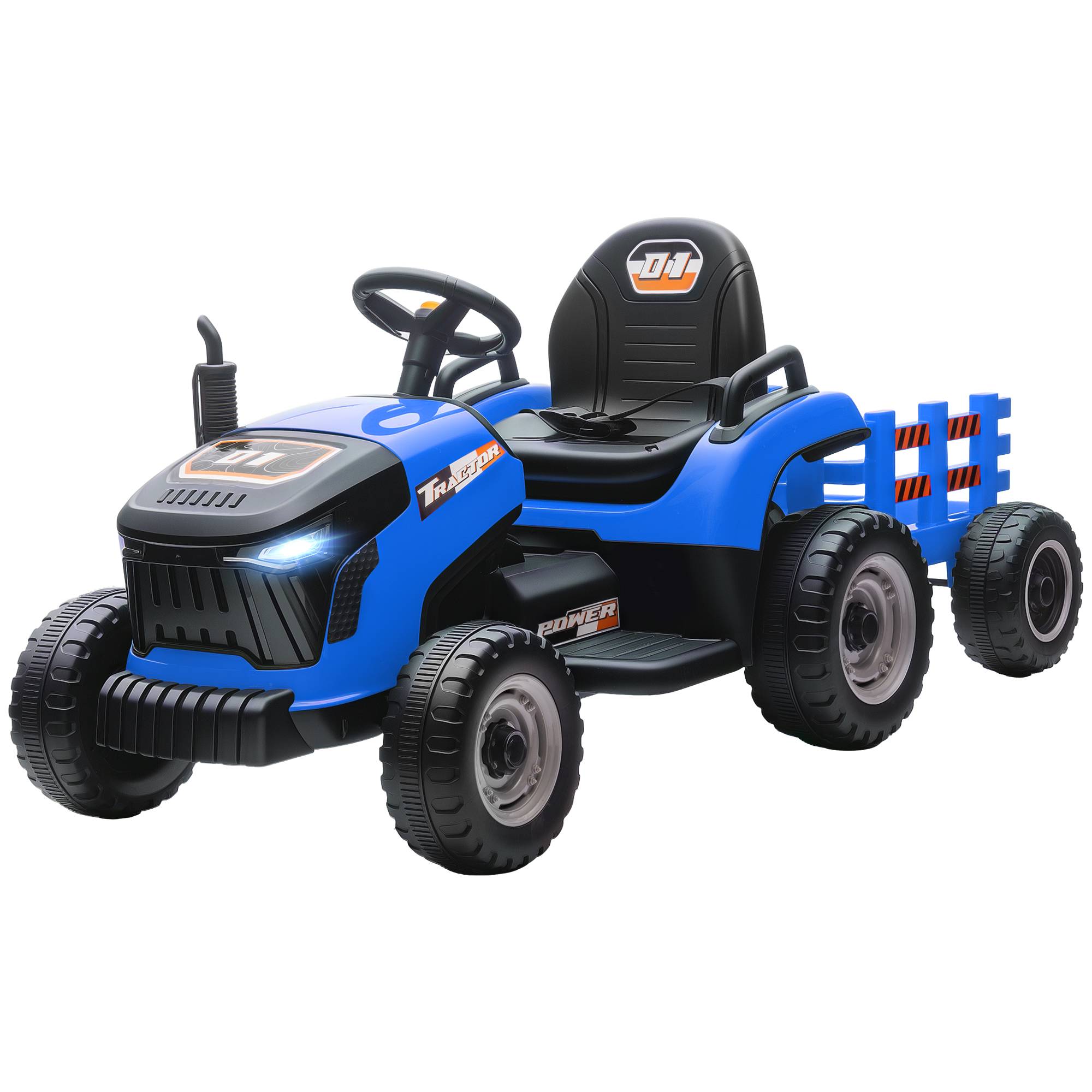 Tracteur électrique enfants avec remorque amovible, voiture électrique enfants, télécommande 2,4G, 139x58x55cm, bleu - Image 2