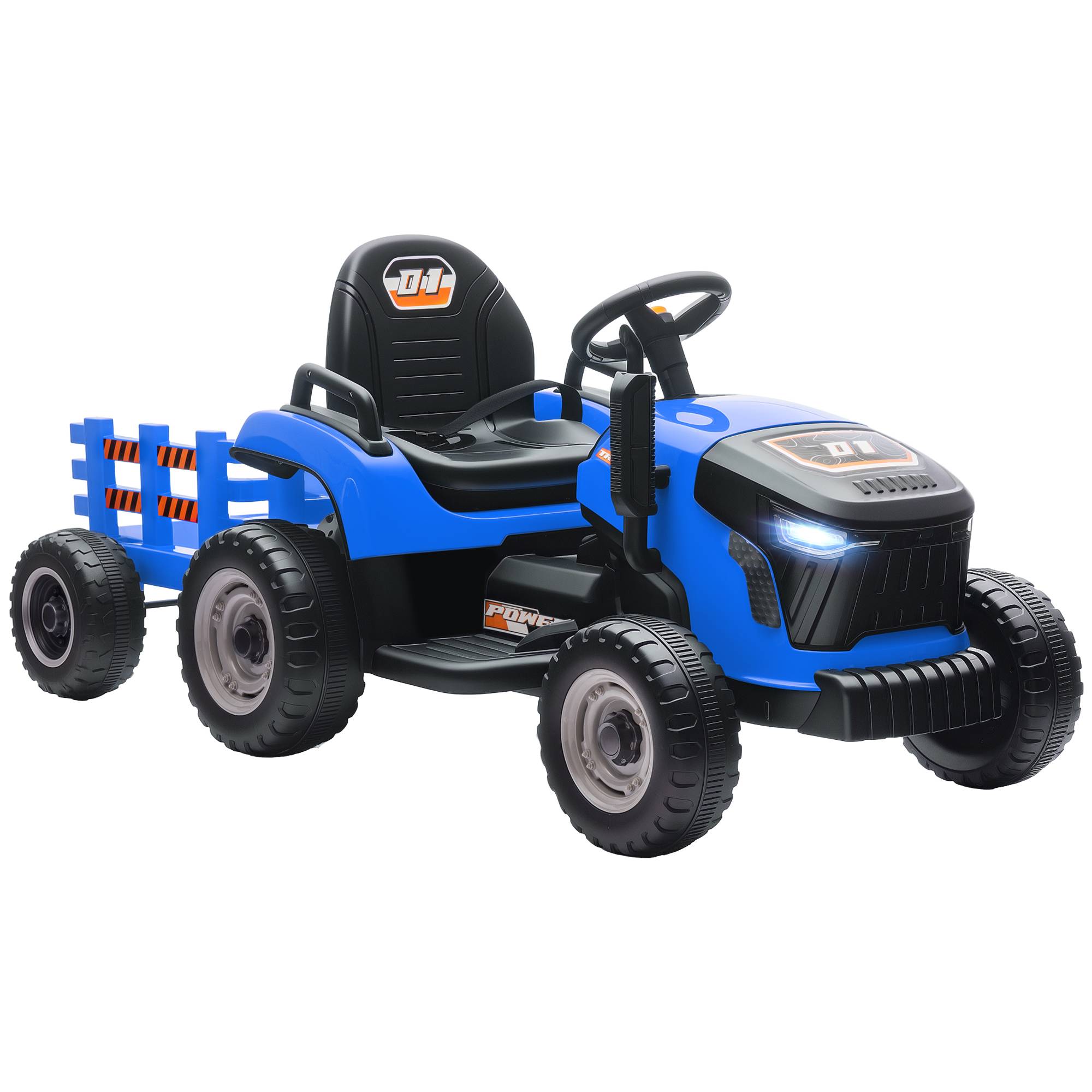 Tracteur électrique enfants avec remorque amovible, voiture électrique enfants, télécommande 2,4G, 139x58x55cm, bleu - Image 1