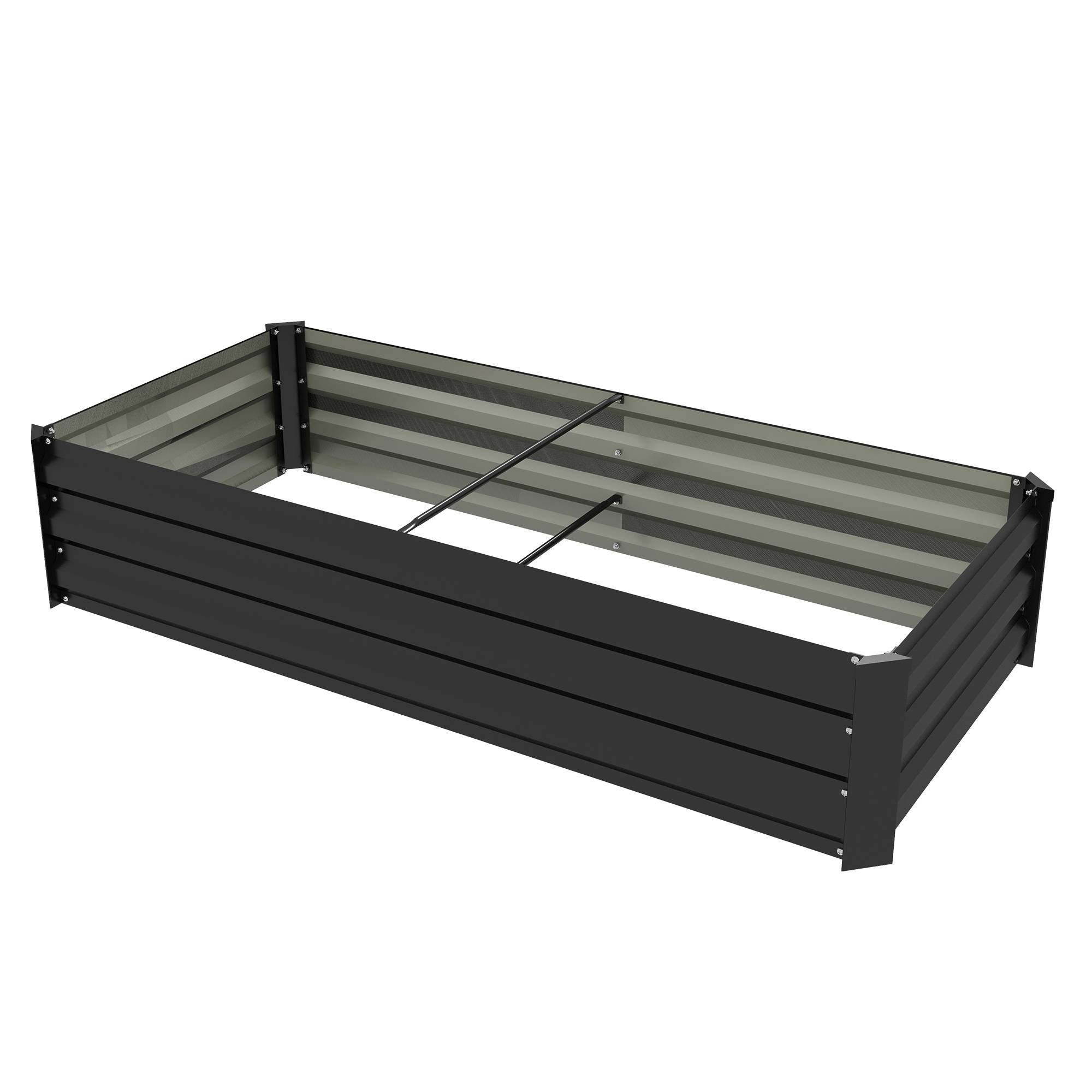 Sans Marque - Jardinière rectangulaire potager de jardin bac à fleurs en acier avec bordure de sécurité et fond ouvert noir - Image 2