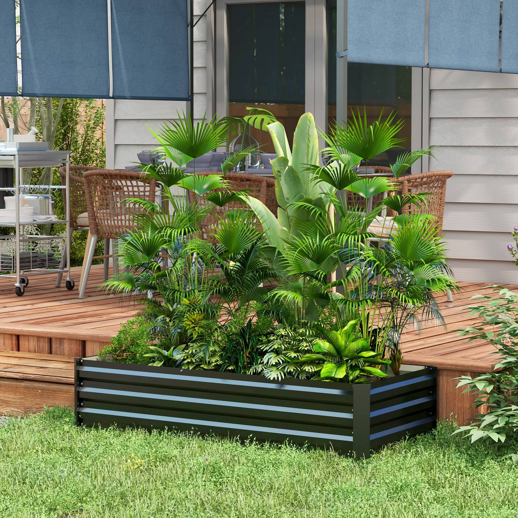 Sans Marque - Jardinière rectangulaire potager de jardin bac à fleurs en acier avec bordure de sécurité et fond ouvert noir - Image 3