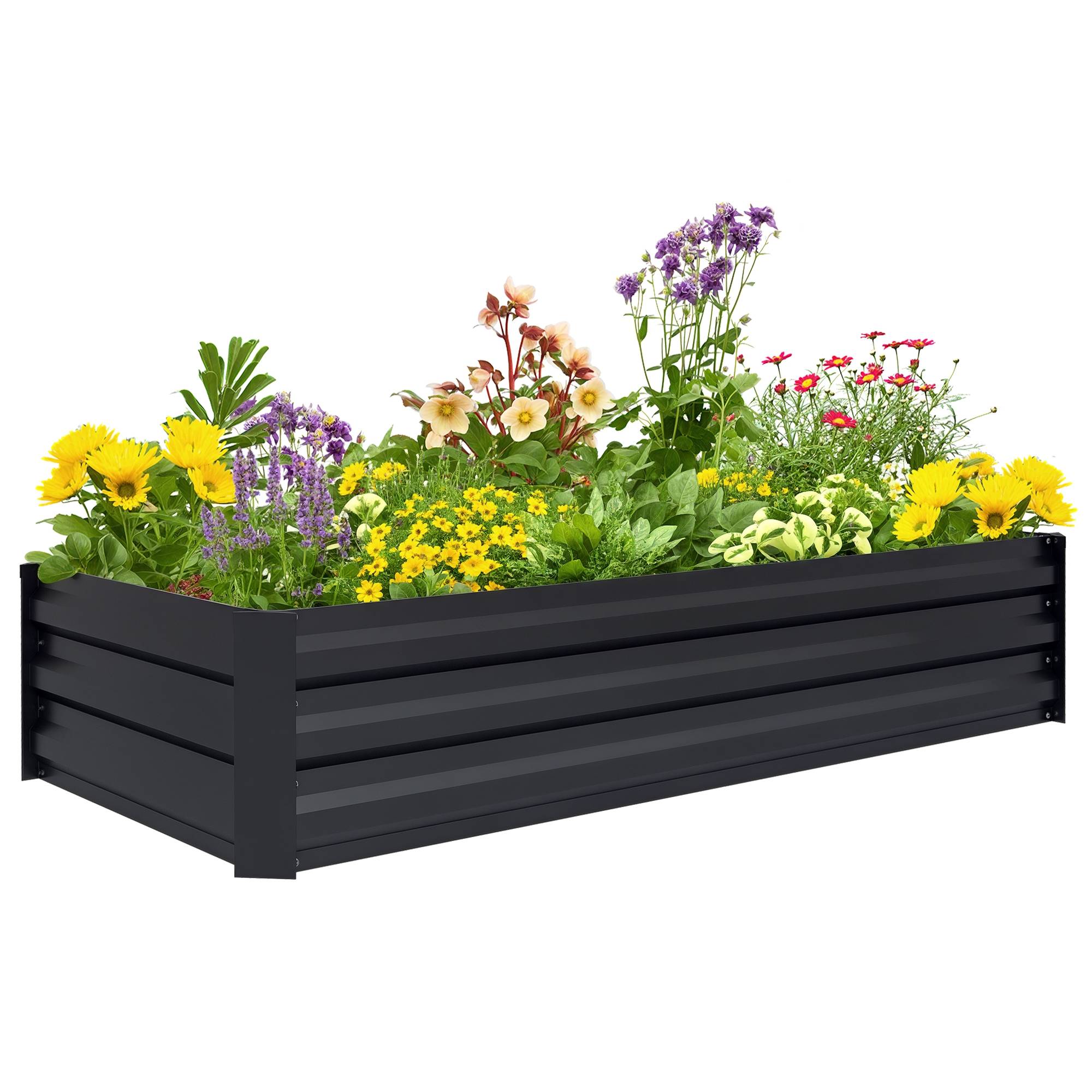 Sans Marque - Jardinière rectangulaire potager de jardin bac à fleurs en acier avec bordure de sécurité et fond ouvert noir - Image 1