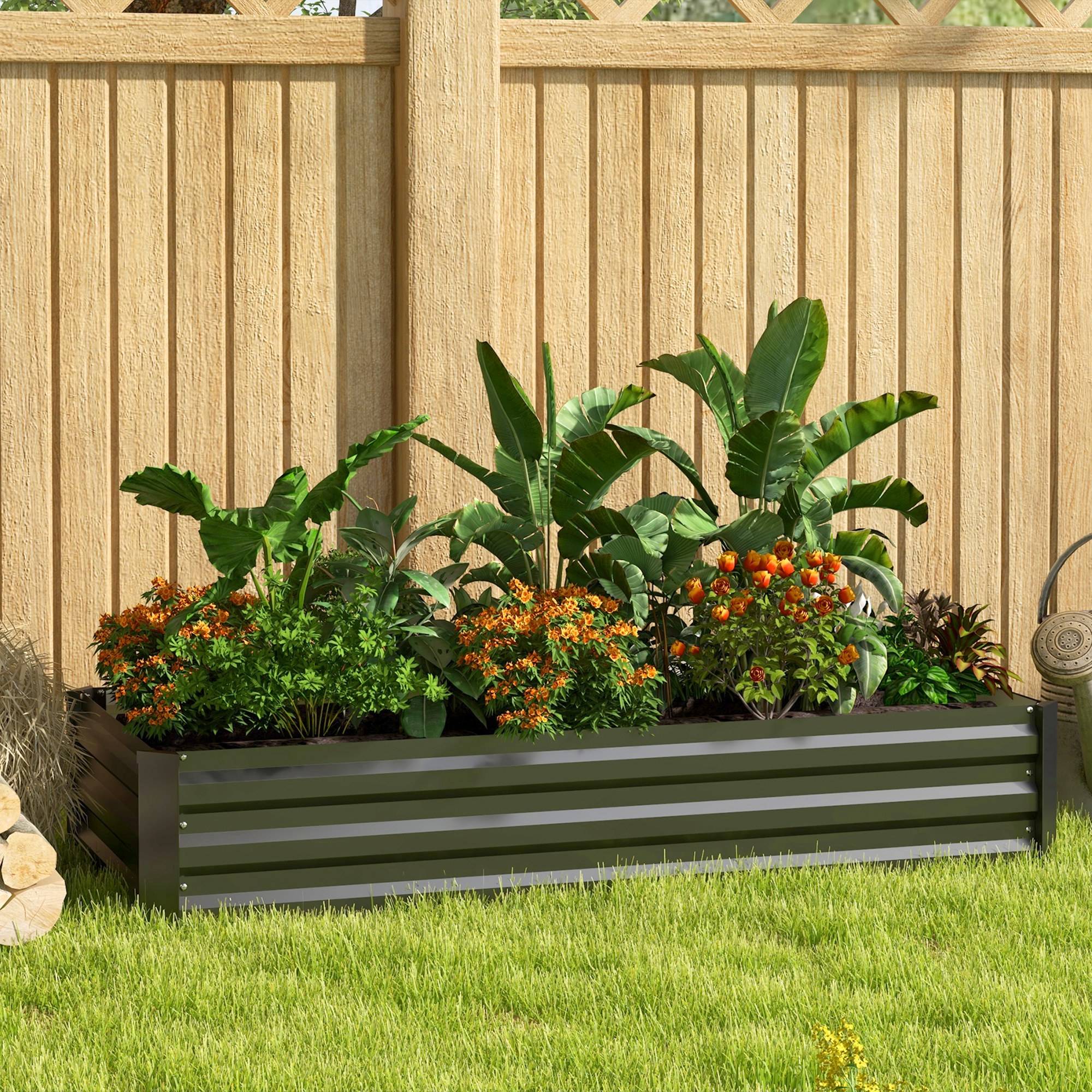 Sans Marque - Jardinière rectangulaire potager de jardin bac à fleurs en acier avec bordure de sécurité et fond ouvert noir - Image 4