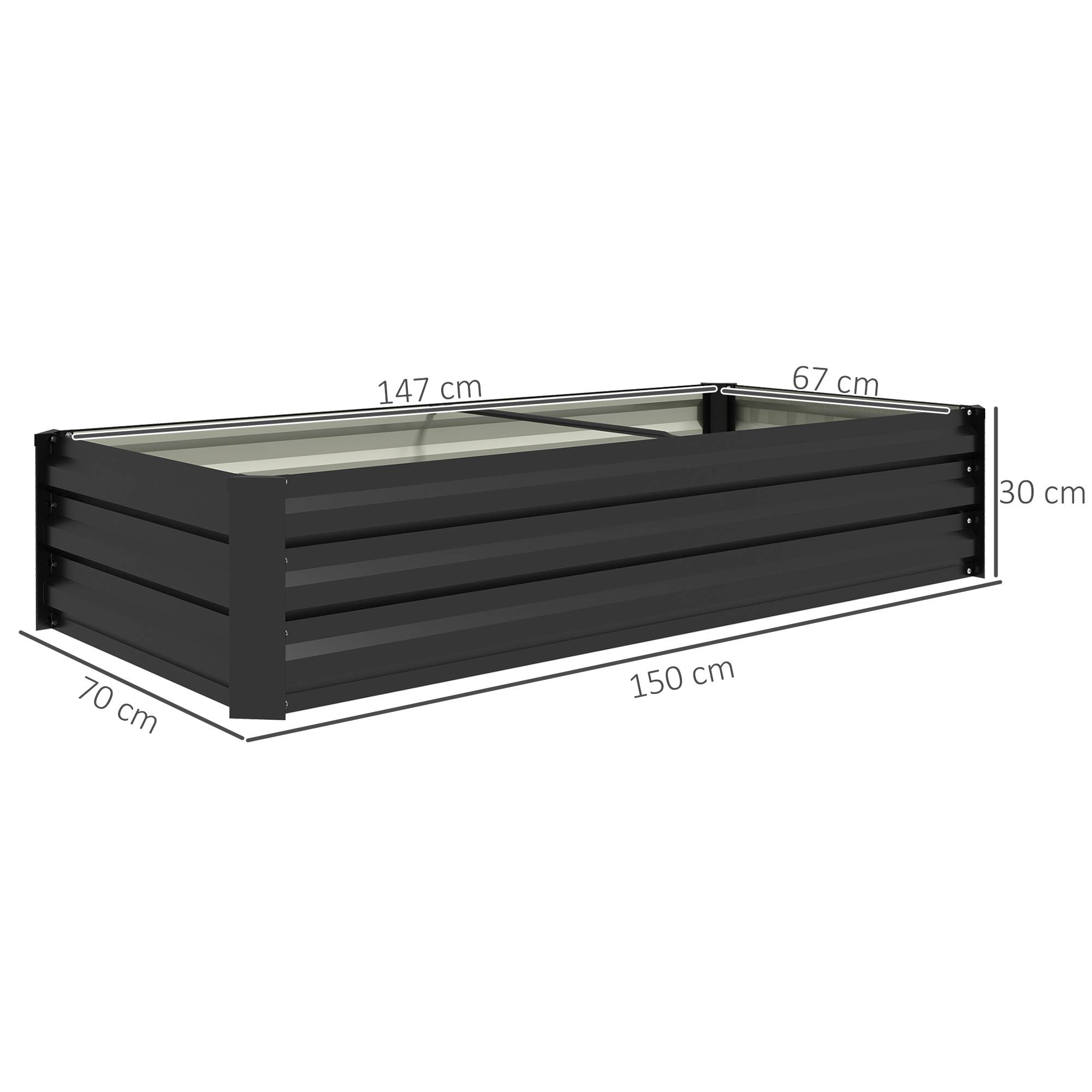 Sans Marque - Jardinière rectangulaire potager de jardin bac à fleurs en acier avec bordure de sécurité et fond ouvert noir - Image 5