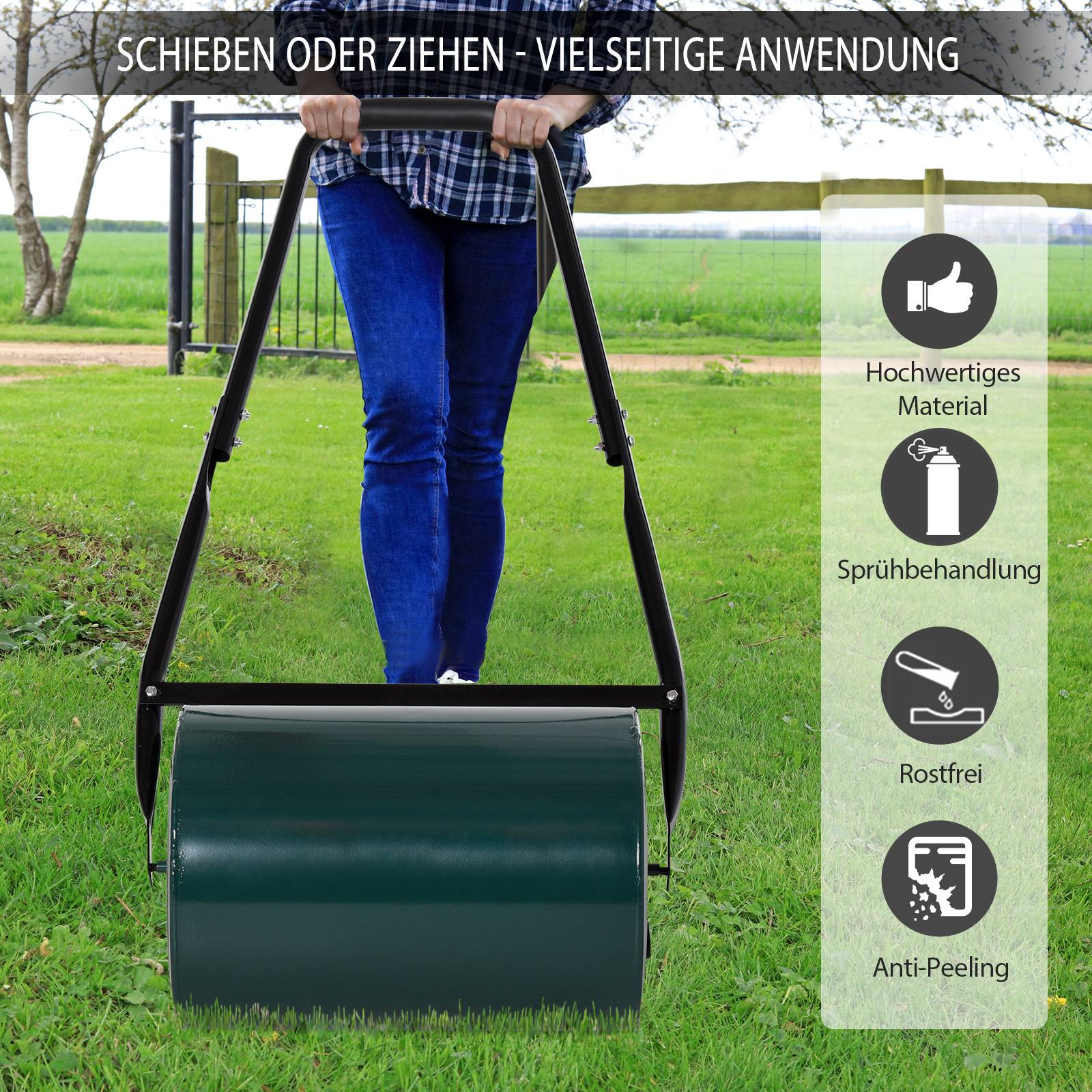 ComfortXL - Rouleau à gazon métal 30 cm vert foncé pour jardin remplissable eau ou sable avec poignée en U et racleur - Image 7