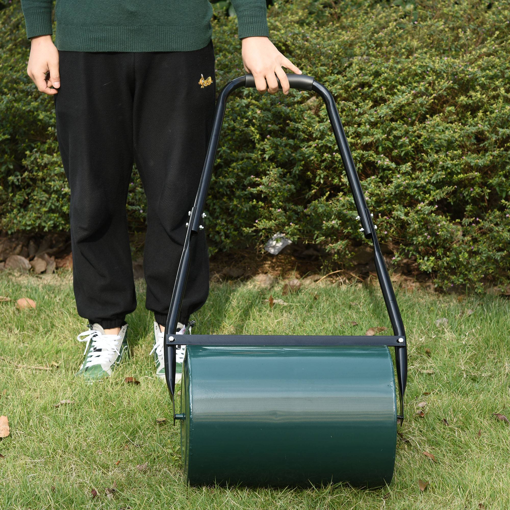 ComfortXL - Rouleau à gazon métal 30 cm vert foncé pour jardin remplissable eau ou sable avec poignée en U et racleur - Image 1